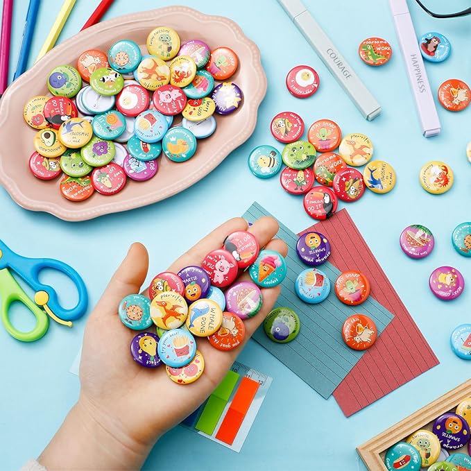 XunYee 200 Pcs Reward Button Pins Mini Round Inspirational Recognition Button Punny Motivational Pins Bulk Teacher Reward Pin for Kids Students Classroom Elementary Grade School Home Supplies