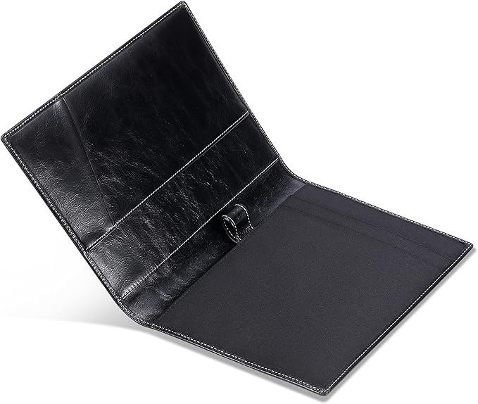 Leather Junior Padfolio for Men & Women with Pen Loop, Italian Calfskin, Business Portfolio Notebook Folder (Antiqued Black)