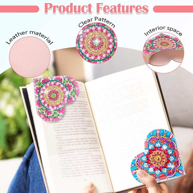 6 Pcs Diamond Painting Bookmark, DIY Corner Book Makers for Adults Book Lovers, Diamond Dot Art Beginner, Small Diamond Art Kits, Paint by Art Crafts Gift for Women Girls (Heart Mandala 6)