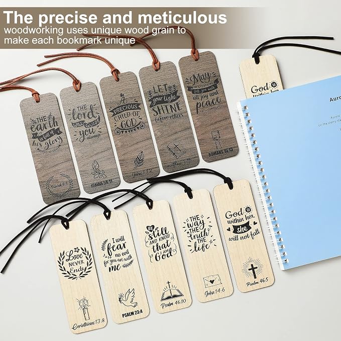 Chunful 20 Pieces Bible Verse Bookmarks Bulk Wooden Christian Religious Scripture Bookmarks Inspirational Gifts for Women Men, Church Gifts, Father's Day & Party Favors, 5 x 2 Inches