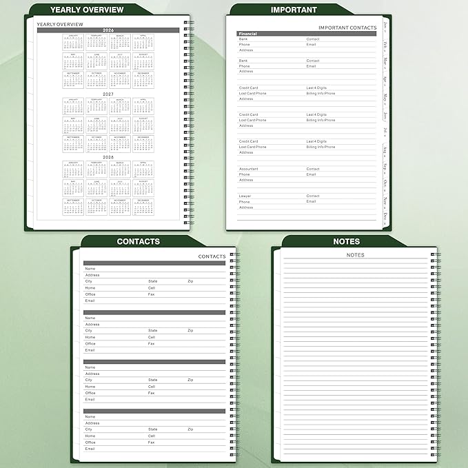 Monthly Planner 2026-2027 - JUL 2026- DEC 2027, 9" × 11" Monthly Calendar, Planner 2026-2027, 18-Month Calendar Planner with Tabs, Thick Paper, Pocket, Label, Twin- Wire Binding- Dark Green