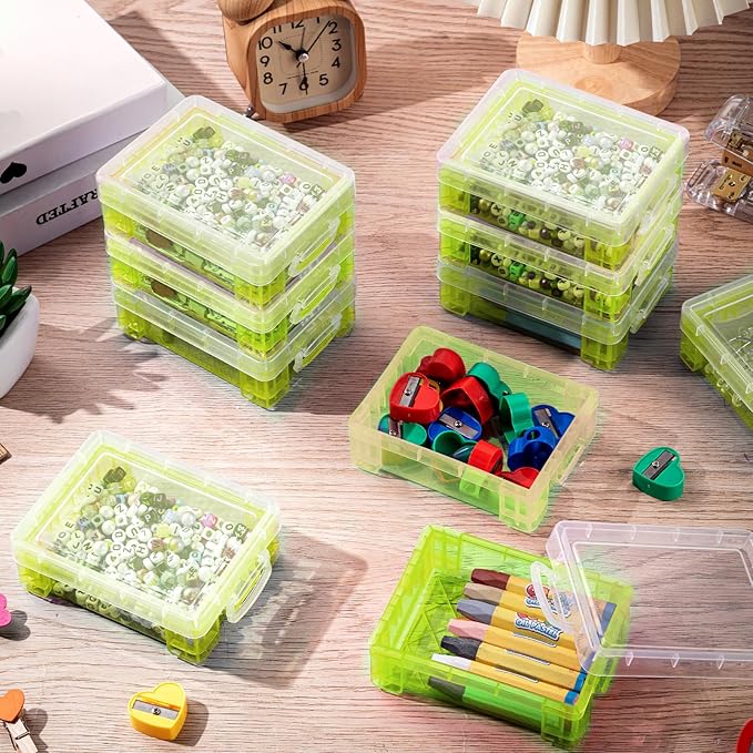 Suzile 12 Pcs Plastic Clear Crayon Box with Lids Stackable Crayon Organizer Storage Holder Container Bulk Hard Pencil Case for School Classroom Office Supplies Pen Pencil Art Crafts(Yellow)