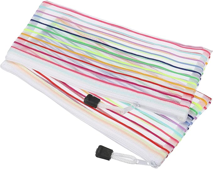 MECCANIXITY Mesh Zipper Pouches, B6 Colorful Pencil Case Document File Bags Storage Organizer for Office Supply Travel Accessory, White Pack of 6
