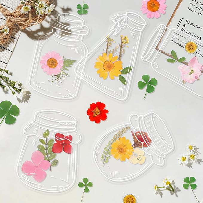 Large Size Transparent Dried Flower Bookmarks, 20 PCS Handmade DIY Flower Page Clips,World in Bottle-Making Stunning Herbarium(Honey Jar)