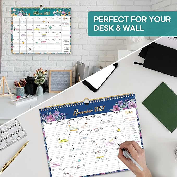 Calendar 2026-2027, Monthly Wall Calendar from April 2026 to December 2027, 11.5" x 14.7", Spiral Binding Hanging Wall Calendar, Perfect for Home or Office,Floral