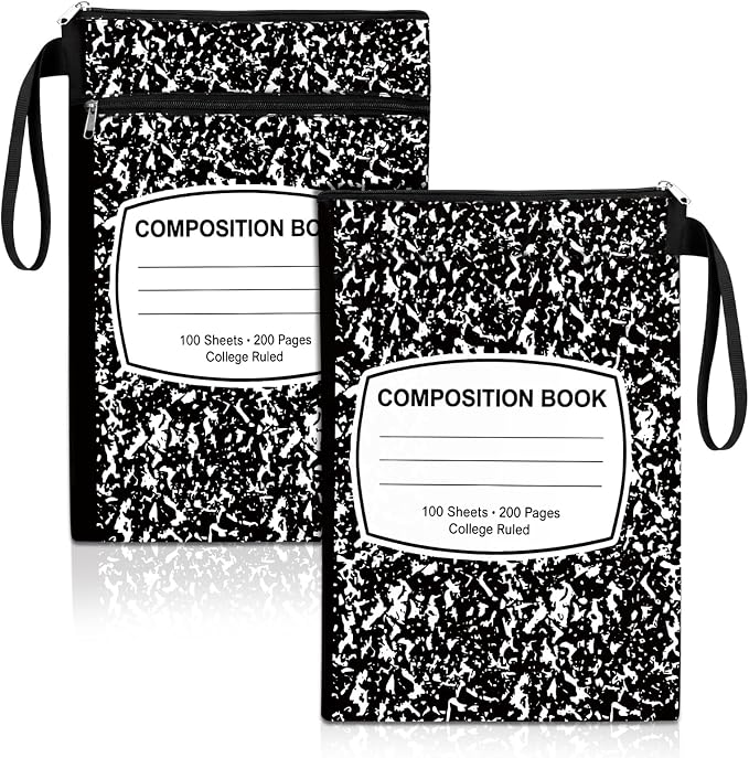Feifeiya 2 Pcs Composition Notebook Book Cover Pouch with Zipper Back to School Book Sleeve Black and White Waterproof Books Protector Zipper Pouch Back to School Gifts for Students Readers