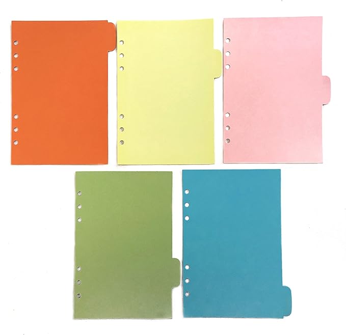 Index Tabs for A5/A6 6-Holes Cover Round Ring View Binder File Folder Loose Leaf Sheet Protectors Binder Cover Protector (Divider Horizontal Colored Paper, A5/21cm*15cm/8.5 Inch)