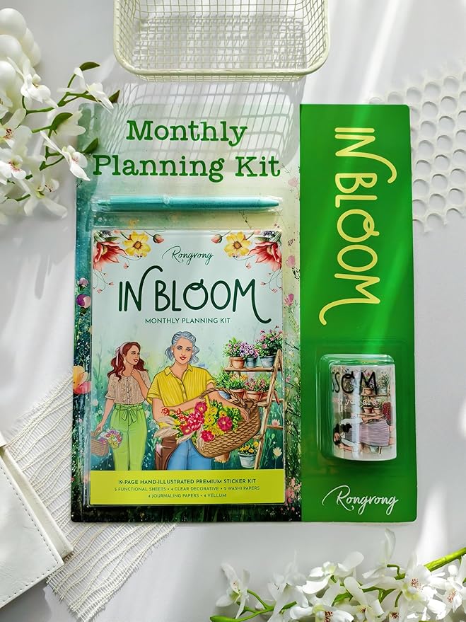 in Bloom Planning Kit Bundle – Spring Monthly Planner Kit with Functional & Decorative Pages, Vellum, Scrapbooking Papers, PET Tape 3.0 & Pen for Creative Planning & Journaling