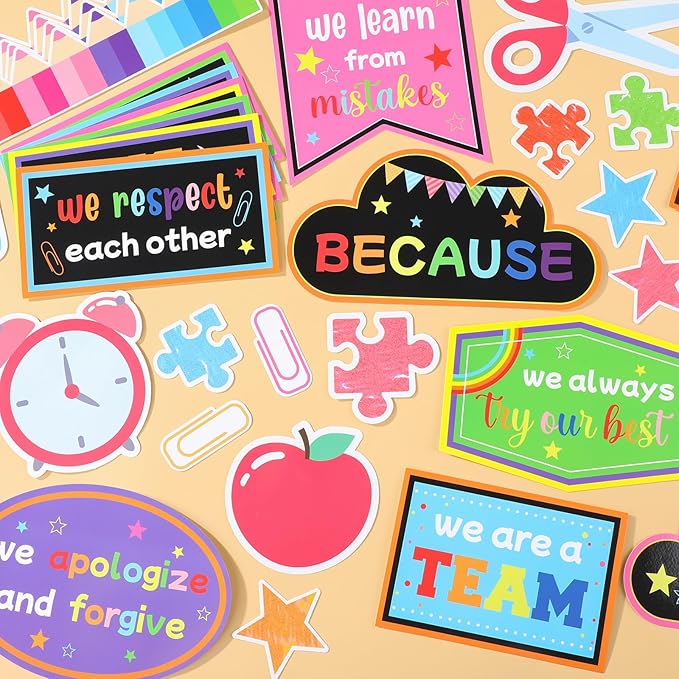gisgfim Welcome Back to School Bulletin Board Decorations Set Amazing Things Happen Here Classroom Colorful Paper Cutouts Motivational Pencil Bulletin Board Borders Decor for Nursery Chalkboard Wall