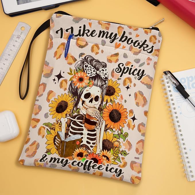 Skull Sunflower Book Cover, Book Sleeve for Book Lovers, Book Sleeve with Zipper, Waterproof Memory Fabric, Learning Supplies for Readers, Gifts for Chritsmas Thanksgiving 11.2x8.3in