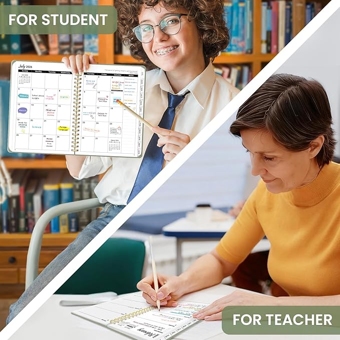 Planner 2026-2027 for Women & Men, Set of 3, Academic Monthly and Weekly Calendar Planner, Jul 2026 - Jun 2027, A5 (6.3" x 8.5"), Teacher Student Planning Book with Tabs, Ideal for Office School Supplies - 3 Green