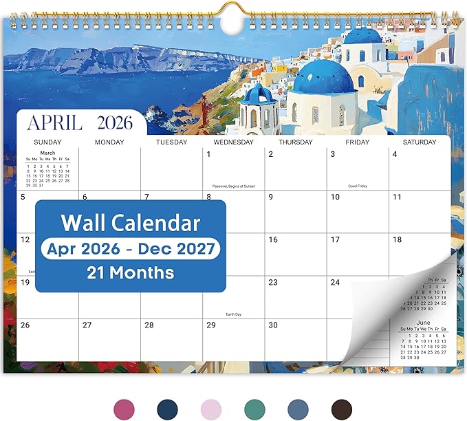 Calendar 2026-2027, Monthly Wall Calendar from April 2026 to December 2027, 11.5" x 14.7", Spiral Binding Hanging Wall Calendar, Perfect for Home or Office,European Landscape