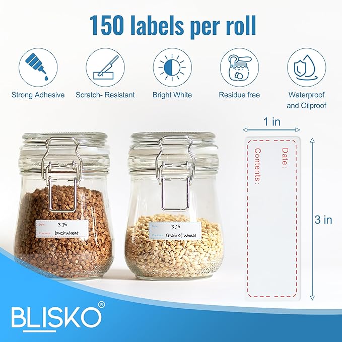 BLISKO 300 Pcs Freezer Labels 2 Colors (Red & Blue), 1x3 Inch Food Date Labels Stickers, Color-Coded Kitchen Labels for Containers, Waterproof, No Residue, Easy Peel for Meal Prep Labels, Jars, Bags