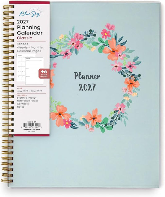 Blue Sky 2027 Weekly and Monthly Planner Calendar, January 2027 - December 2027, 8.5" x 11", Flexible Cover, Laminated Tabs, Durable Twin Wire Binding, Storage Pocket, Laurel