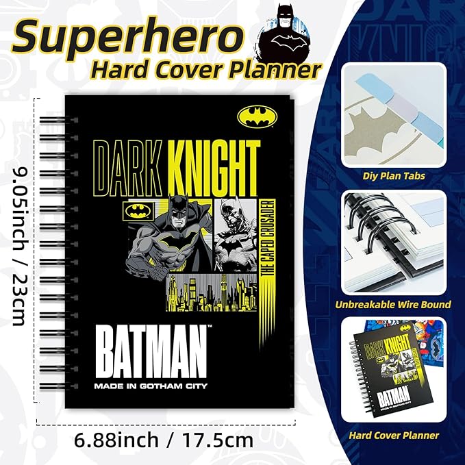 Batman Planner 2026 Notebook, Superhero Weekly Monthly Planner Hardcover Journal with 12 Tabs for Adults Teens Organizer Lovers Gift (Plan C)