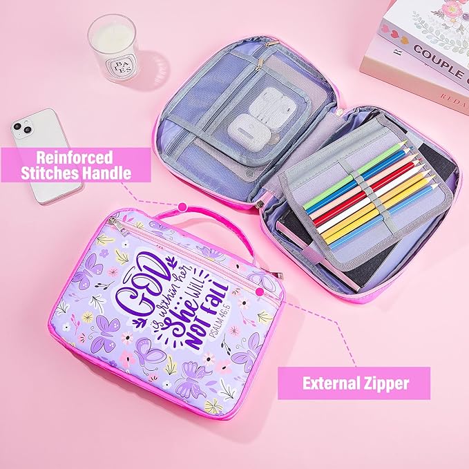 ICOSY Bible Cover Case for Women Girls Kids Bible Bag Case with Handle Kids Girls Bible Study Accessories Supplies