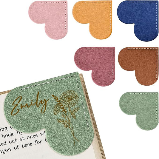 EDSG 3PCS Personalized Leather Heart Bookmark, Corner Bookmark Book Marks with Birth Flower & Name, Bookmarks for Women Men, Reading, Teachers, Birthday, Graduation, Christmas (Style-3, 3PCS)