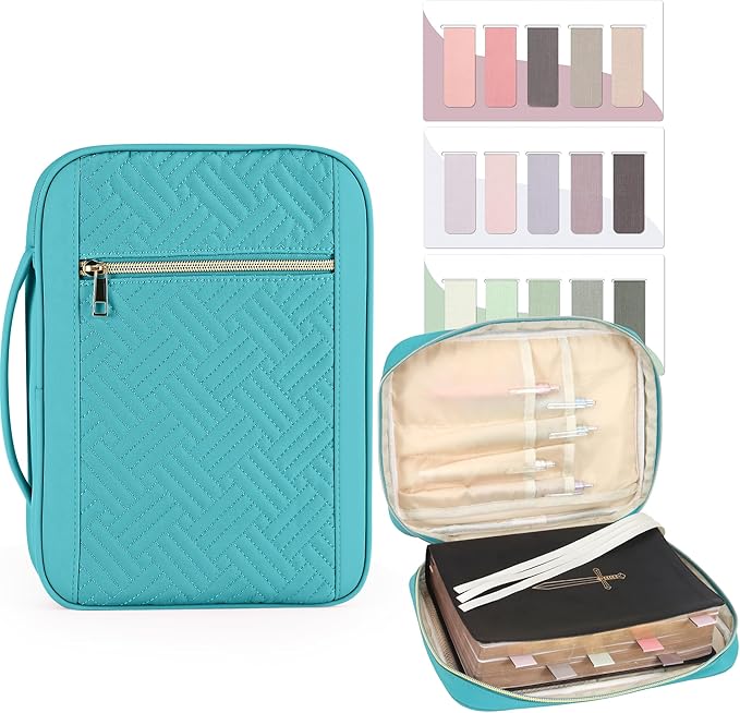 Durable and Protective Bible Cover Case for Women,Portable Bible Carrier Organizer Bag with Zipper,Christian Gift for Women,Includes 15 Magnetic Bookmarks,Great for Church,Travel or Daily Use, Mint