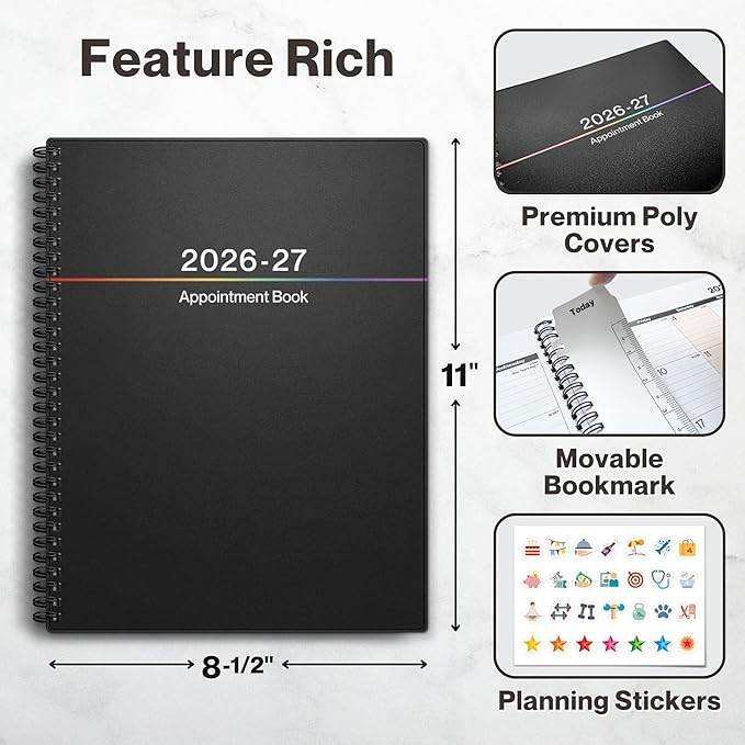 Dunwell 2026-2027 Appointment Book 8.5 x 11, July 2026 to June 2027, 15-Minute Hourly Schedule Planner with Colorful Tabs, Daily Professional Agenda