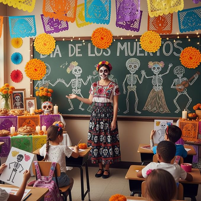 TaoBary 24 Pcs Day of The Dead Decorations Marigold Flower Paper Cutouts 7.09in Dia De Muertos Party Decorations Marigold Flower Bulletin Board Decor for Mexican Halloween Classroom Altar Wall Crafts