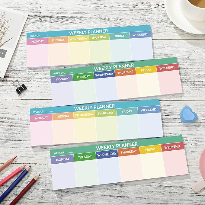 200 Sheets Horizontal Weekly Planner Sticky Notepad 2.8 x 9.5 Inch Adhesive Weekly Schedule Pad to Do List Notepad Weekly Calendar Pad for Planner Reminder Studying Office School Supplies (Colorful)
