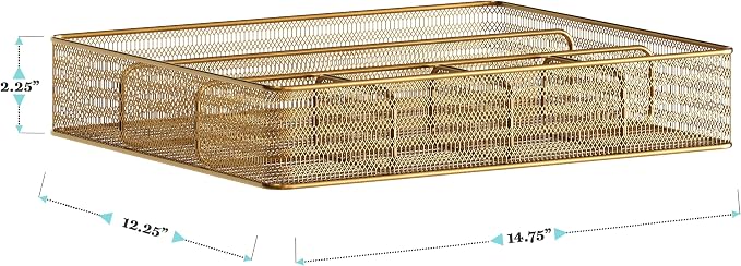 Martha Stewart Ryder Gold Mesh Metal 6 Compartment Large Desk Drawer Organizer for Accessories and Office Supplies