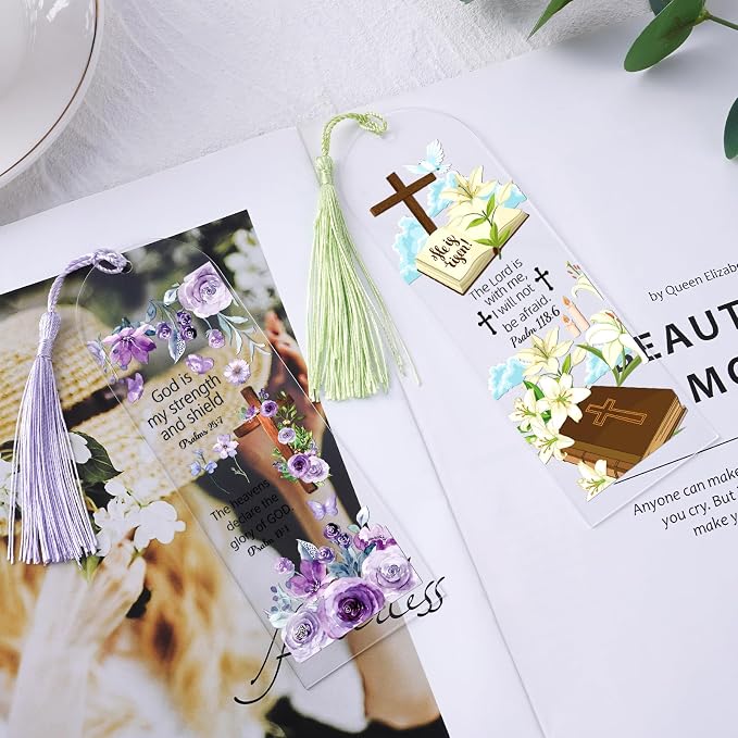 Dazoratix Clear Acrylic Bookmarks Blanks - 60 Pcs Bible Verse Bookmark Making kit Christian Inspirational Scripture Accessories Floral Aesthetic Page Markers UV DTF Stickers for Women Men Kids Gift