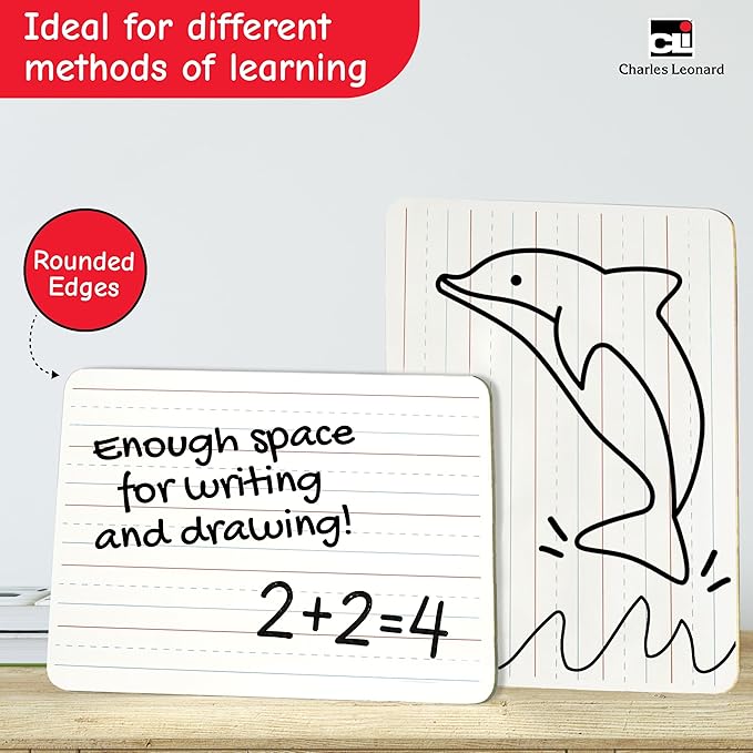 Charles Leonard Dry Erase Board Classroom Pack - Mini Lapboard School Supplies - Includes 12 Each One-Sided Lined Erasable White Boards, 2 Inch Felt Erasers and Black Dry Erase Markers (35025)