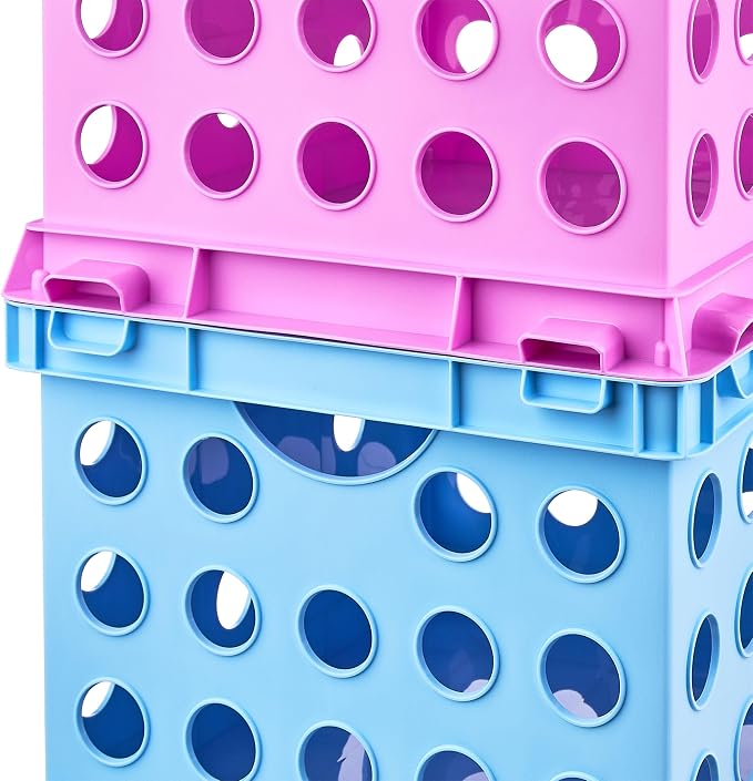 Storage Crate with Handles, 6 Pack Plastic File Organizer Box for Letter Legal Size Documents, Stackable Office Supply Container, 14x10.5x16.97 Inch, Purple