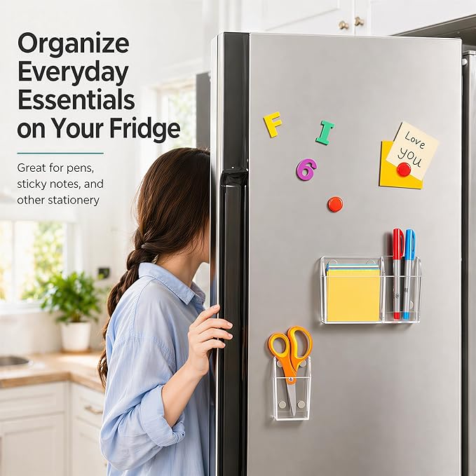 Magnetic Dry Erase Marker Holder Set for Whiteboard,Magnetic Pen Holder for Fridge Refrigerator,Locker Organizer,Locker Accessories,Marker Organizer for School,Office,Surface-Safe Silicone Pads