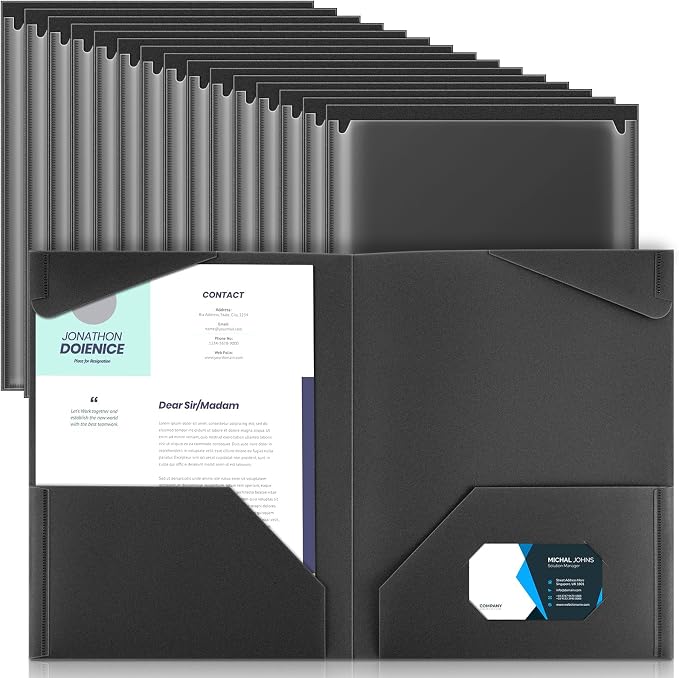 Henoyso 36 Pack Black Plastic Folders with Clear Front Pockets Heavy Duty File Folders with 2 Pockets and Card Slot for Student Communication School Office Presentation Report