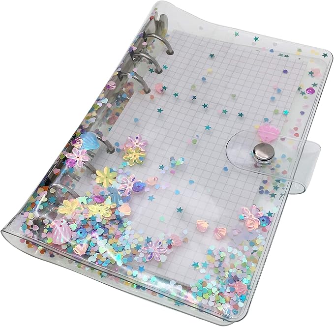 A6 A5 6-Holes Colorful PVC Cover Personal Organizer with Snap Button Closure File Folder for Loose Leaf Sheet Notebook (Petal, A6 Combo)