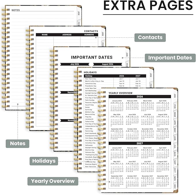 2026 Planner, Weekly and Monthly Planner for Women, January 2026 - December 2026, Hardcover 2026 Calendar Planner Book with Tabs, Inner Pocket, Spiral Bound, Perfect for Office Home School Supplies - A5 (6.3" x 8.5"), Citrus Bloom