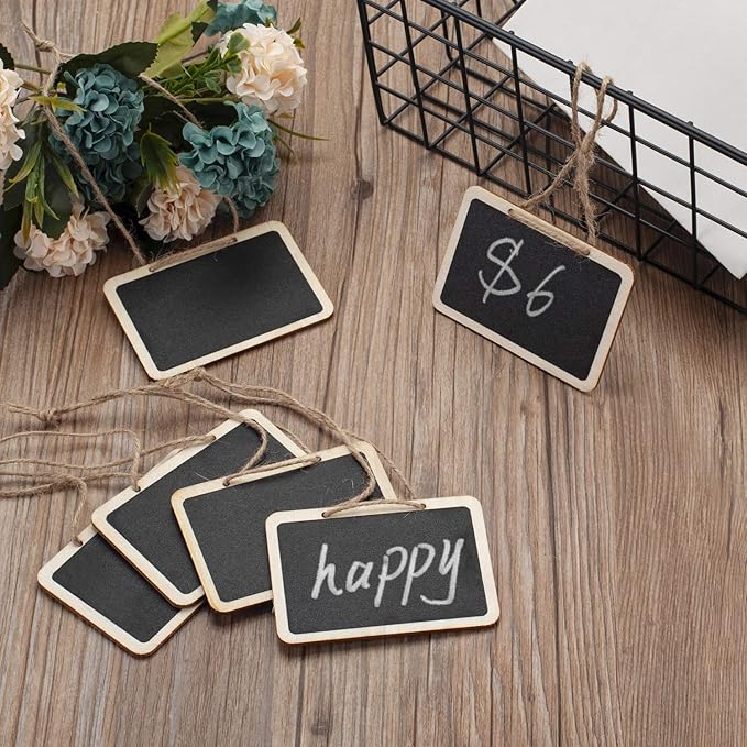 20 Pack Mini Chalkboards Tags Erasable Price Tags, Double Sided Blackboard with Hanging String Wooden Chalkboard Board Signs