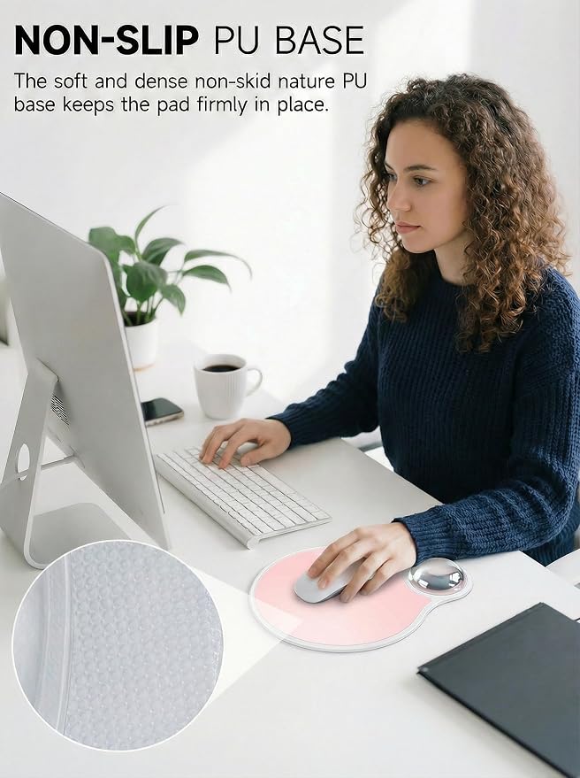 Ergonomic Gel Mouse Pad Wrist Rest Support for Desk, PU Base, Smooth Surface, Crystal Gel Cushion, Non-Slip Stability, Mousepad for Office/Home/Study Pink AMP-02