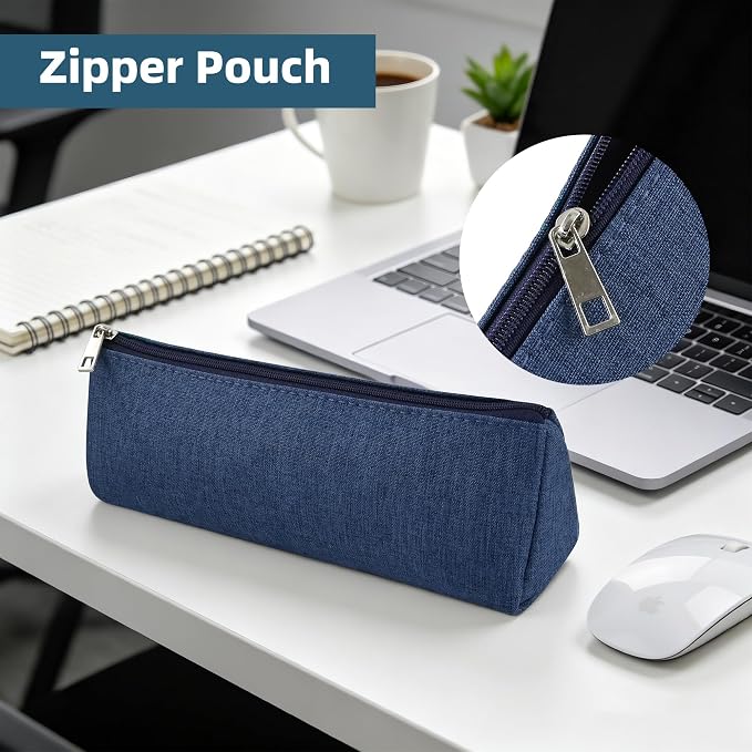 Blue Large Capacity Pen Bag Portable Stationery Pouch Premium Nylon Oxford Cloth Zipper Organizer for Office Business Travel