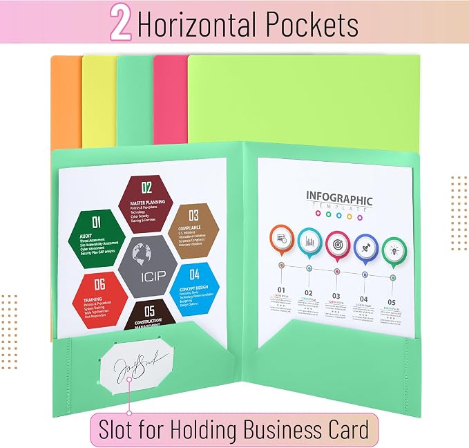 Mr. Pen- Plastic Folders with Pockets, 5 pcs, Aesthetic File Folder with Business Card Slot, 2-Pocket Folder, Back to School, Office, Filing Supplies