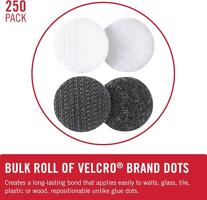 VELCRO Brand Dots with Adhesive 250 Sets White and Black Assorted | VELCRO Brand Mounting Squares Pack of 20 7/8 Inch Black Adhesive Backed