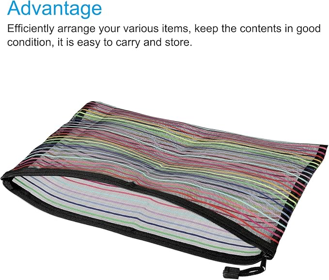 MECCANIXITY Mesh Zipper Pouches, A4 Colorful Pencil Case Document File Bags Storage Organizer for Office Supply Travel Accessory, Black Pack of 6