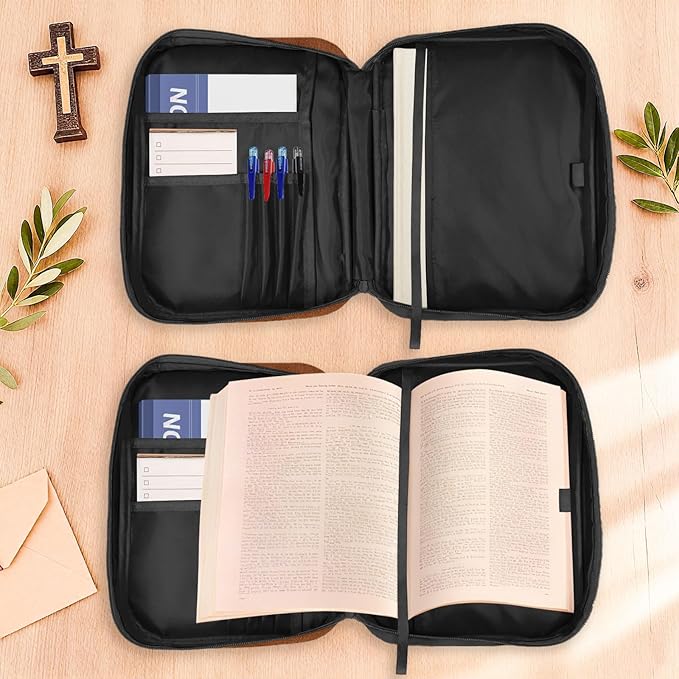 Bible Cover Case for Men - Christian Gifts for Men, Lion Religious Birthday Gifts, Spiritual Inspirational Catholic Gift, Carrying Book Cases for Man, Faith Based Cover Case for Bible, Brown