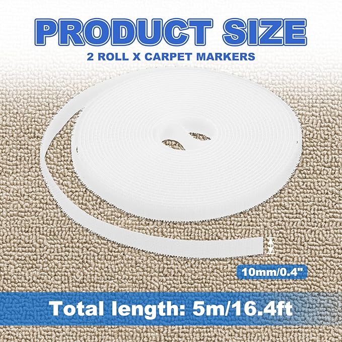 PATIKIL Carpet Marker Strips 0.4 Inch x 16.4 Ft, 2 Roll Floor Markers Nylon Strip Floor Marking Tape for Classroom Rug Teacher Supplies, White