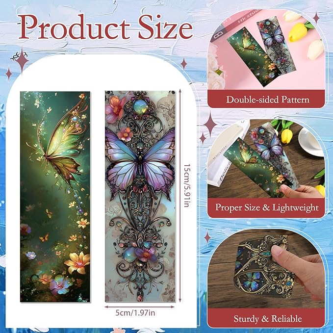 Fantasy Butterfly Bookmarks Gifts - 100 Pcs Fairy Tale Butterfly Bookmark Paper Floral Aesthetic Art Book Mark Page Clips for Women Men Book Lovers Students Teachers Bookish Reading Gifts
