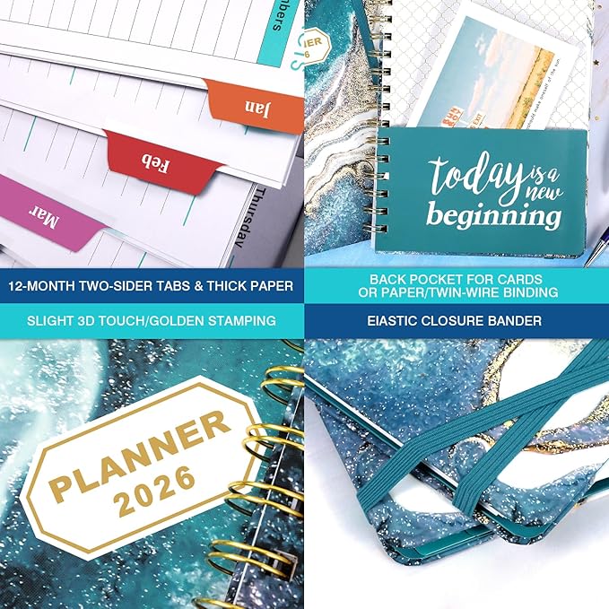 Planner 2026-2027 - 2026 Planner Weekly and Monthly from Jan. 2026 to Dec. 2026, Calendar Planners 2026 with Inner Pocket, Colorful Tabs, 6.4'' x 8.5''