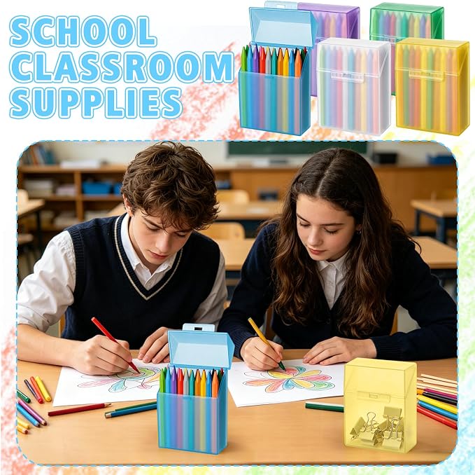10 Pieces Plastic Crayon Box Clear Crayon Holder Case 24 Crayons with Hinged Lid and Snap Closure for School Classroom Office Art Craft Supply (10 PCS, Multicolored)