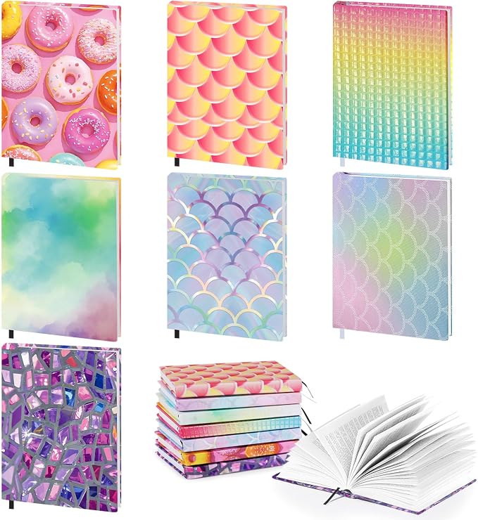 Moko 7PCS Stretchable Book Covers, Reusable Jumbo Cover Protector for Textbook Hardcover Books up to 9 x 11 in, Fabric Book Sox, Back to School Supplies, Fishscale Pattern