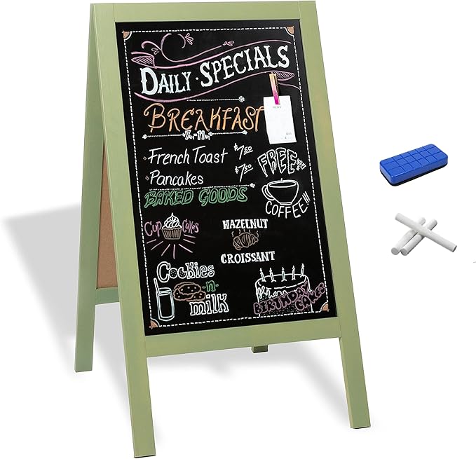 Ilyapa Wooden A-Frame Sign with Eraser & Chalk - 40 x 20 Inches Magnetic Sidewalk Chalkboard – Menu Display for Restaurant, Business or Wedding