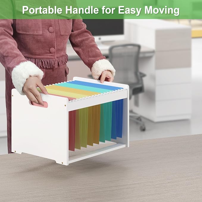 Hanging File Organizer Box for Letter Size, Bamboo File Folder Organizer, Storage Moving Boxes with Handle Wood Desk Filing Box for Office Banker Document