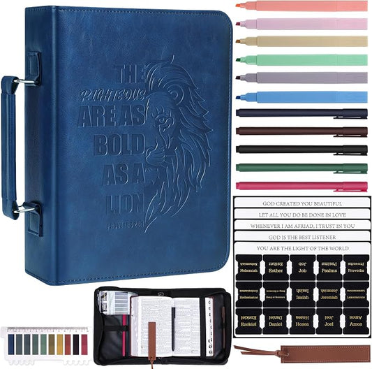 XKDOUS 20 Pcs Men's Bible Cover Kit Leather Carrying Book Cases Large Bible Bag with Handle, Study Supplies Carrier Organizer Father Day Christian Gift for Dad, Mom, Men, Women