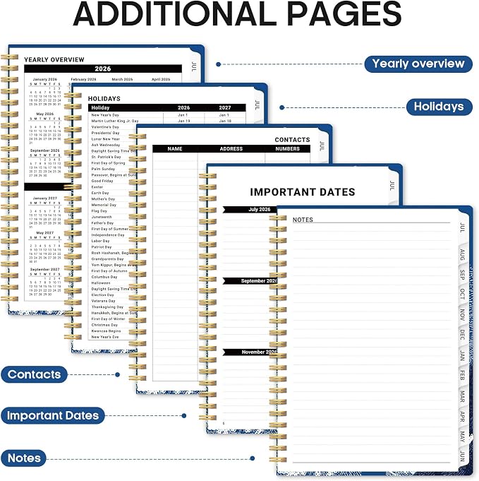 Planner 2026–2027, Academic Year Monthly & Weekly Calendar Book, Jul 2026–Jun 2027, Hardcover Organizer with Tabs, Student & Teacher Planner, 6.3" x 8.5", Lunar Lighthouse