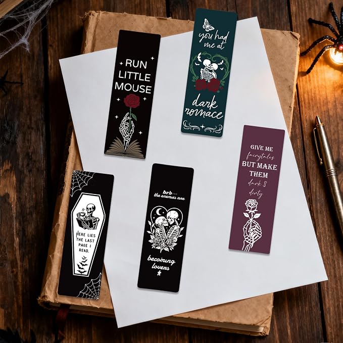 120 Pcs Dark Romance Bookmarks, Gothic Skeleton Paper Bookmarks Bulk for Women, Flower Dark Romance Merch Bookmark for Book Lovers Bookish Office Worker Gift